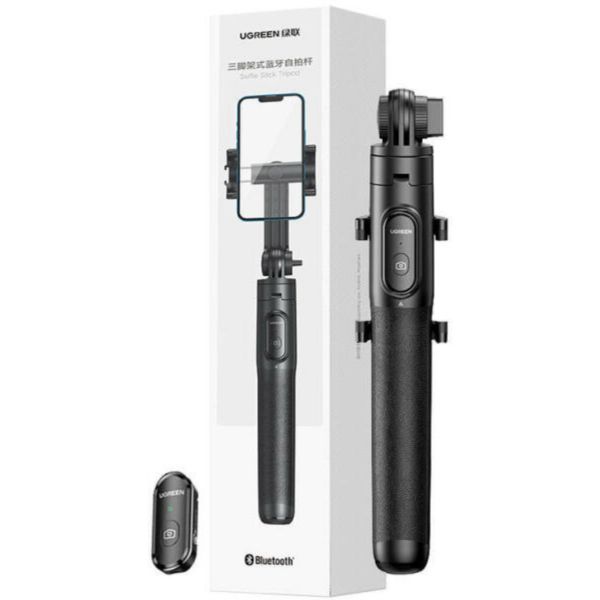 UGREEN LP586 szelfibot (univerzális, alumínium tripod állvány, állítható, bluetooth távkioldó, 150cm) FEKETE